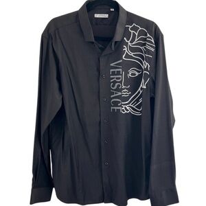 VERSACE Men's Gray Long Sleeve Button Up Shirt Medusa Graphic XXL fits like a L
